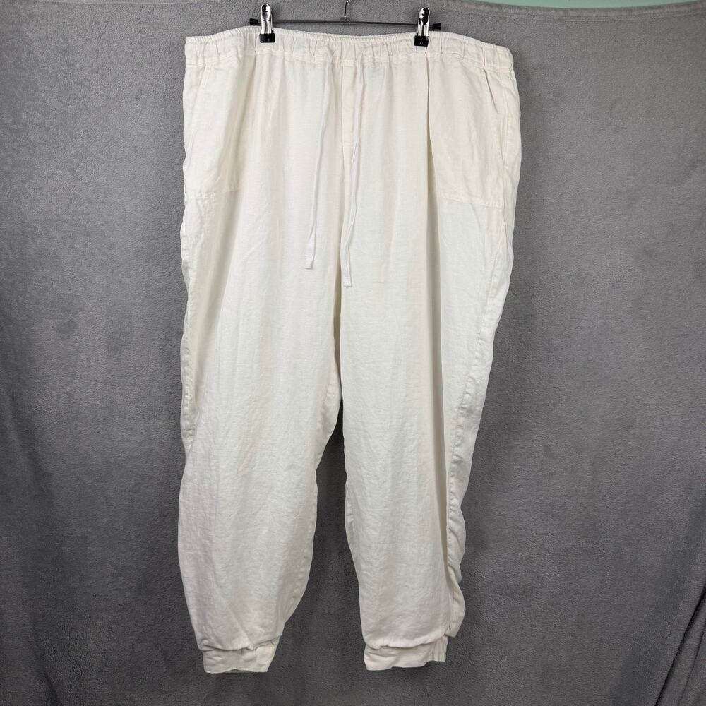100% Linen Womens White Pants Size 3XL Faith & Zoe Tapered Ankle Pockets Boho